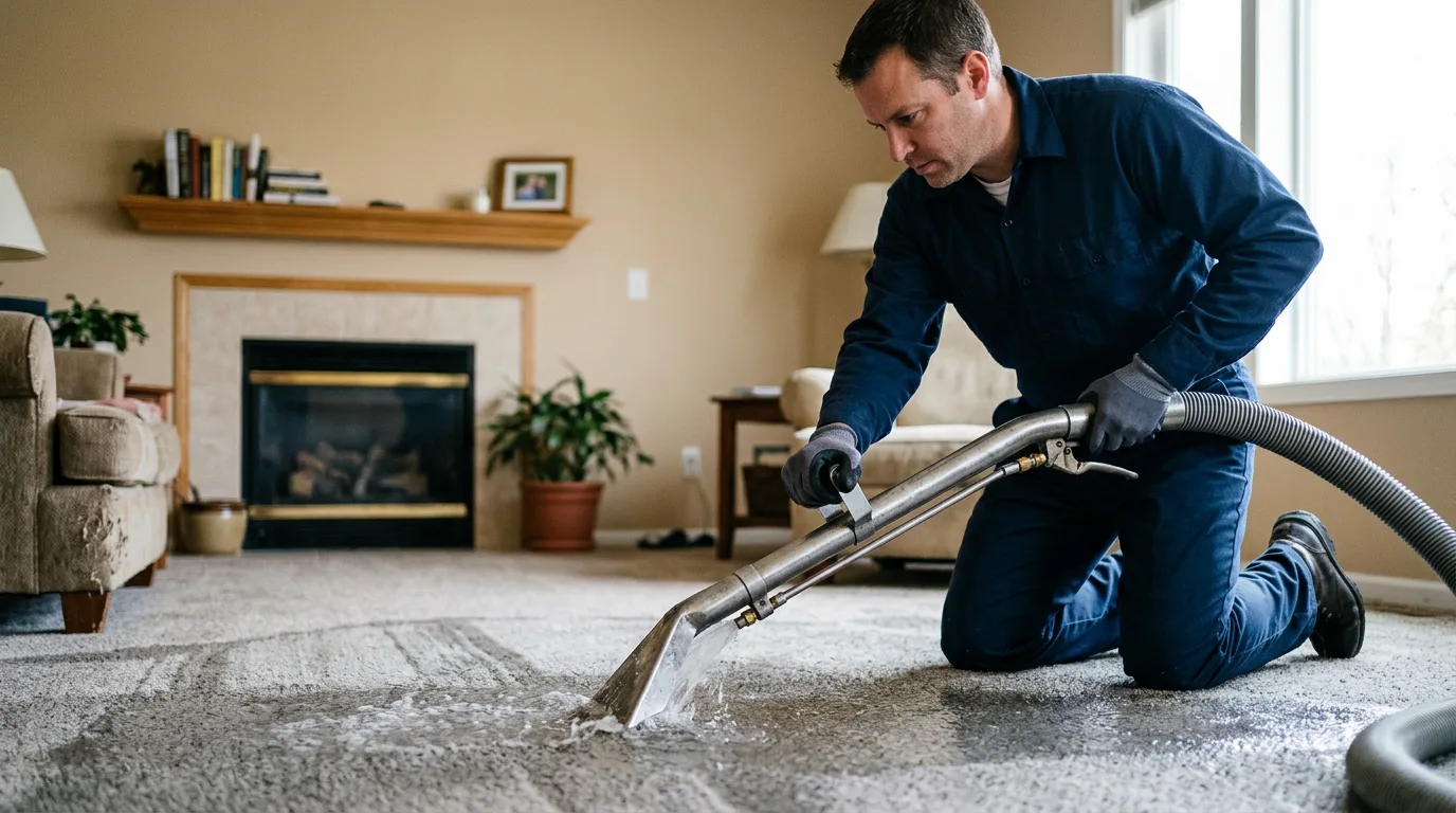 Water damage restoration technician working near Genoa City, WI
